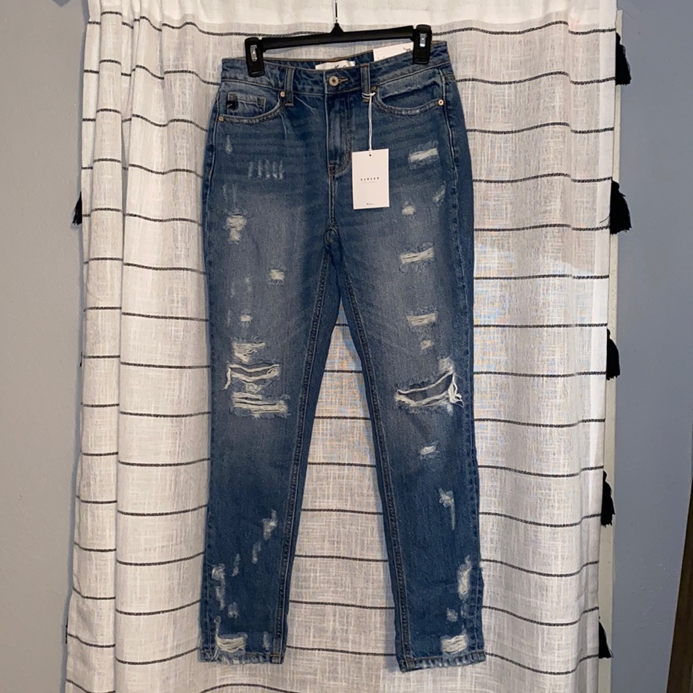 Kancan High Waisted Destroyed Straight Leg Jeans
